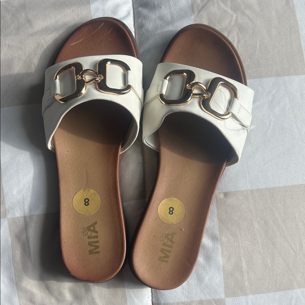 MIA Cream Sandals with Gold Accents